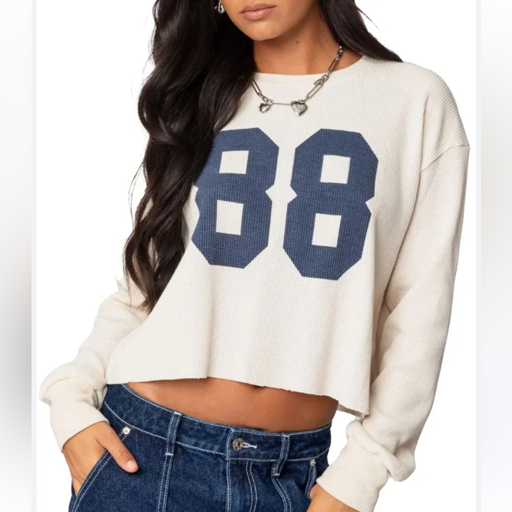 Edikted 88 Crop Long Sleeve‎ Waffle Knit Medium NWT